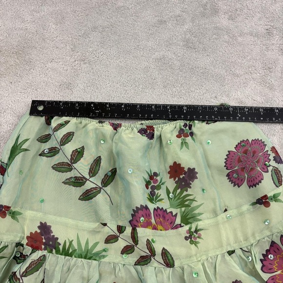 VTG Anna Sui Silk Blend Sequin Mini Skirt Womens 4 Green Floral Ruffle Fairycore - Picture 11 of 15